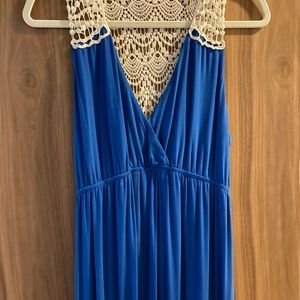 Long cobalt blue Maxi dress. Beautiful lace back.
